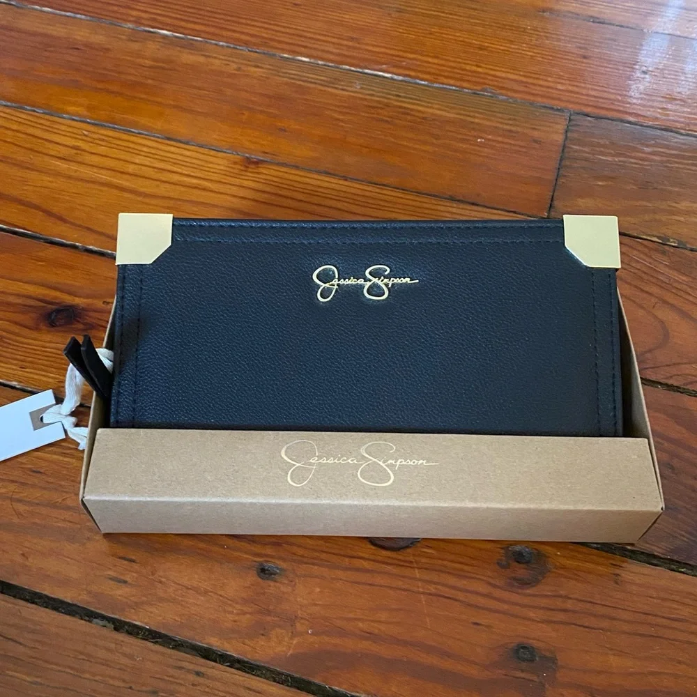 Jessica Simpson Faux Leather Black Zip Clutch Wallet NWT